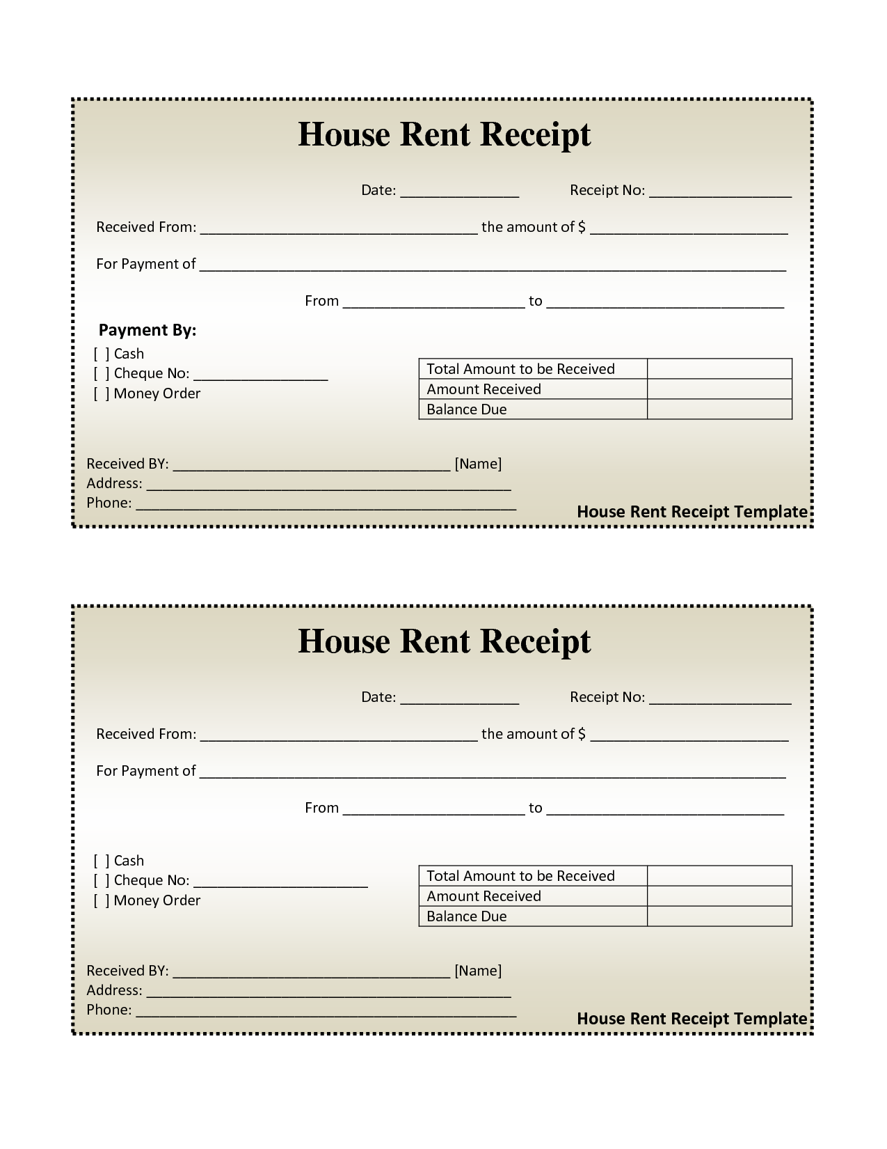 House Receipt Format